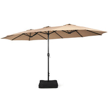 Load image into Gallery viewer, 15 Feet Double-Sided Twin Patio Umbrella with Crank and Base Coffee in Outdoor Market-Brown