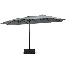 Load image into Gallery viewer, 15 Feet Double-Sided Twin Patio Umbrella with Crank and Base Coffee in Outdoor Market-Gray