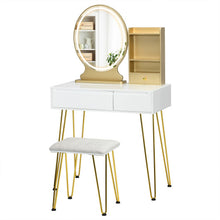 Load image into Gallery viewer, Vanity Table Set with Lighted Mirror and Cushion Stool-White