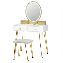 Load image into Gallery viewer, Vanity Table Set with 3-Color Lighted Dimmable Mirror-White