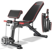 Load image into Gallery viewer, All-in-1 Adjustable Weight Folding Workout Bench with Elastic Cable-Black