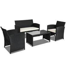 Load image into Gallery viewer, 4 Pcs Wicker Conversation Furniture Set Patio Sofa and Table Set-White