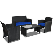 Load image into Gallery viewer, 4 Pcs Wicker Conversation Furniture Set Patio Sofa and Table Set-Navy