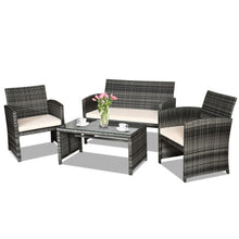 Load image into Gallery viewer, 4 Pcs Patio Rattan Furniture Set Top Sofa With Glass Table-White