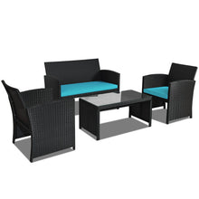 Load image into Gallery viewer, 4 Pcs Wicker Conversation Furniture Set Patio Sofa and Table Set-Turquoise