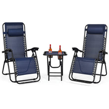 Load image into Gallery viewer, 3 Pieces Folding Portable Zero Gravity Reclining Lounge Chairs Table Set-Navy