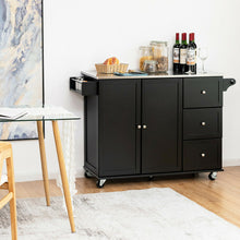Load image into Gallery viewer, Kitchen Island 2-Door Storage Cabinet with Drawers and Stainless Steel Top-Black