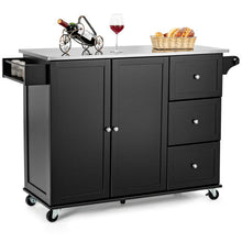 Load image into Gallery viewer, Kitchen Island 2-Door Storage Cabinet with Drawers and Stainless Steel Top-Black