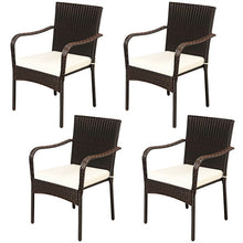 Load image into Gallery viewer, Set of 4 Patio Rattan Stackable Dining Chair with Cushioned Armrest for Garden
