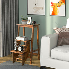Load image into Gallery viewer, 3-in-1 Rubber Wood 3 Tier Folding Step Stool Ladder Storage Shelf-Coffee