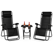 Load image into Gallery viewer, 3 Pieces Folding Portable Zero Gravity Reclining Lounge Chairs Table Set-Black