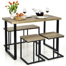 Load image into Gallery viewer, 4 Pieces Industrial Dinette Set with Bench and 2 Stools-Oak