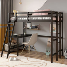 Load image into Gallery viewer, Twin Size Loft Bed Frame with Desk Angled and Built-in Ladder-Espresso