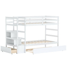 Load image into Gallery viewer, Twin Over Twin Bunk Bed with Storage Shelf and Drawer-White