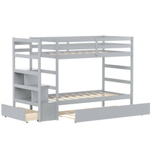 Load image into Gallery viewer, Twin Over Twin Bunk Bed with Storage Shelf and Drawer-Light Gray