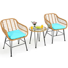 Load image into Gallery viewer, 3 Pieces Rattan Furniture Set with Cushioned Chair Table-Turquoise