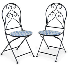 Load image into Gallery viewer, 2 Pieces Patio Folding Mosaic Bistro Chairs with Blue Floral Pattern