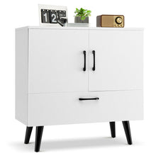 Load image into Gallery viewer, Mid Century Storage Cabinet with 2 Doors and 1 Pull-out Drawer-White