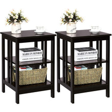 Load image into Gallery viewer, Set of 2 Multifunctional 3-Tier Nightstand Sofa Side Table with Reinforced Bars and Stable Structure -Espresso