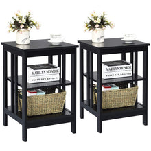 Load image into Gallery viewer, Set of 2 Multifunctional 3-Tier Nightstand Sofa Side Table with Reinforced Bars and Stable Structure -Black