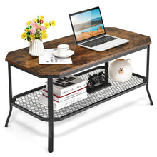 Load image into Gallery viewer, 2-Tier Industrial Coffee Table Central Table with Metal Mesh Shelf for Living Room-Rustic Brown