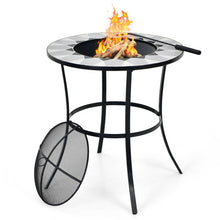 Load image into Gallery viewer, 23.5 Inches Round Fire Pit Table with Mesh Cover and Fire Poker