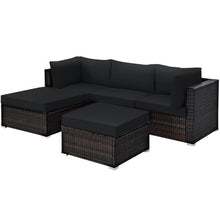 Load image into Gallery viewer, 5 Pieces Patio Sectional Rattan Furniture Set with Ottoman Table-Black