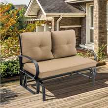 Load image into Gallery viewer, Patio 2-Person Glider Bench Rocking Loveseat Cushioned Armrest-Beige