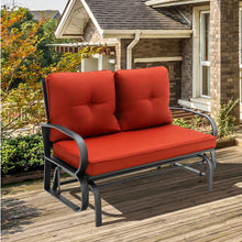 Load image into Gallery viewer, Patio 2-Person Glider Bench Rocking Loveseat Cushioned Armrest-Brick Red