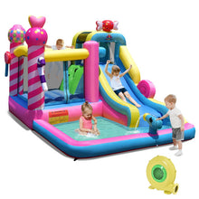 Load image into Gallery viewer, Sweet Candy Inflatable Bounce House with Water Slide and 480W Blower