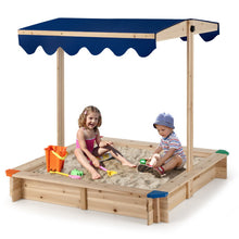 Load image into Gallery viewer, Kids Wooden Sandbox with Height Adjustable and Rotatable Canopy Outdoor Playset