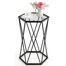 Load image into Gallery viewer, End Table Tempered Glass Top Metal Frame Hexagonal Accent Side Table Living Room