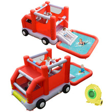 Load image into Gallery viewer, Fire Truck Themed Inflatable Castle Water Park Kids Bounce House with 480W Blower