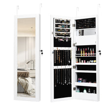 Load image into Gallery viewer, Lockable Wall Door Mounted Mirror Jewelry Cabinet w/LED Lights-White