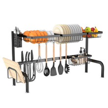 Load image into Gallery viewer, 2 Tier Adjustable Over Sink Dish Drying Rack with 8 Hooks