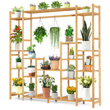 Load image into Gallery viewer, 9-Tier Bamboo Potted Plant Stand with Hanging Rack
