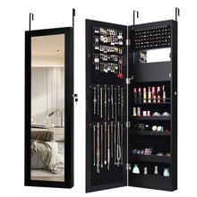 Load image into Gallery viewer, Lockable Wall Door Mounted Mirror Jewelry Cabinet w/LED Lights-Black
