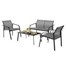 Load image into Gallery viewer, 4 Pieces Patio Furniture Set with Armrest Loveseat Sofas and Glass Table Deck-Gray