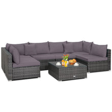 Load image into Gallery viewer, 7 Pieces Patio Rattan Furniture Set Sectional Sofa Garden Cushion-Gray
