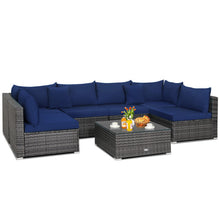 Load image into Gallery viewer, 7 Pieces Patio Rattan Furniture Set Sectional Sofa Garden Cushion-Navy