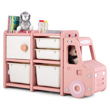 Load image into Gallery viewer, Toddler Truck Storage Organizer with Plastic Bins-Pink