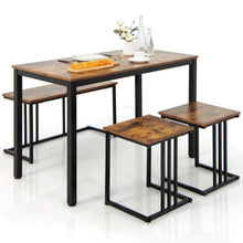 Load image into Gallery viewer, 4 Pieces Industrial Dining Table Set with Bench and 2 Stools-Brown