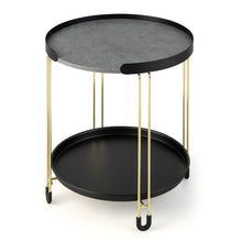 Load image into Gallery viewer, 2-Tier Round Side Table with Removable Tray and Metal Frame for Small Space-Golden