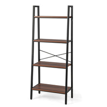 Load image into Gallery viewer, 4-Tier Freestanding Open Bookshelf with Metal Frame and Anti-toppling Device-Rustic Brown