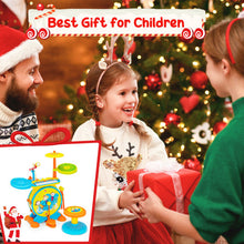 Load image into Gallery viewer, 2-in-1 Kids Electronic Drum and Keyboard Set with Stool-Blue