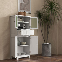 Load image into Gallery viewer, 6-Tier Freestanding Bathroom Cabinet with 2 Open Compartments and Adjustable Shelves-White