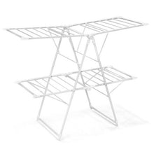 Load image into Gallery viewer, 2-Level Foldable Clothes Drying Rack with Height-Adjustable Gullwings-White