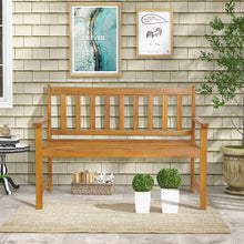 Load image into Gallery viewer, 2-Person Patio Acacia Wood Bench with Backrest and Armrests
