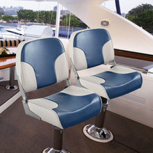 Load image into Gallery viewer, 2 Pieces Low Back Boat Seat Set with Sponge Padding and Aluminum Hinges-Blue