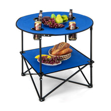 Load image into Gallery viewer, 2-Tier Portable Picnic Table with Carrying Bag and 4 Cup Holders-Blue